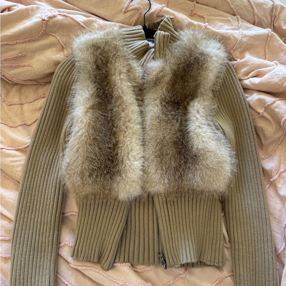 Strike A Pose faux fur and knit zip up jacket